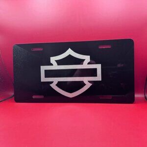 Black Laser engraved Harley Davidson Badge License Plate